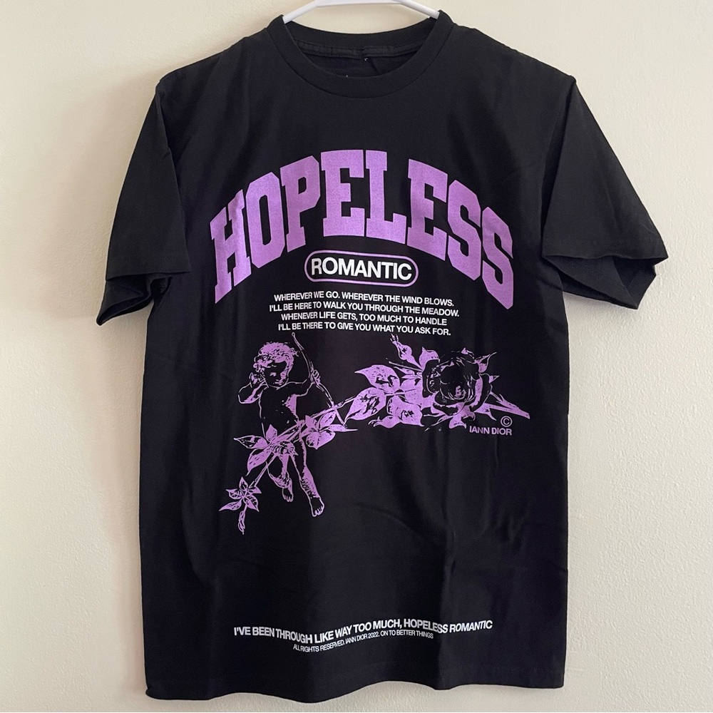 Iann Dior Official Tour Merch, Purple Hopeless Romantic T-shirt, Unisex size S